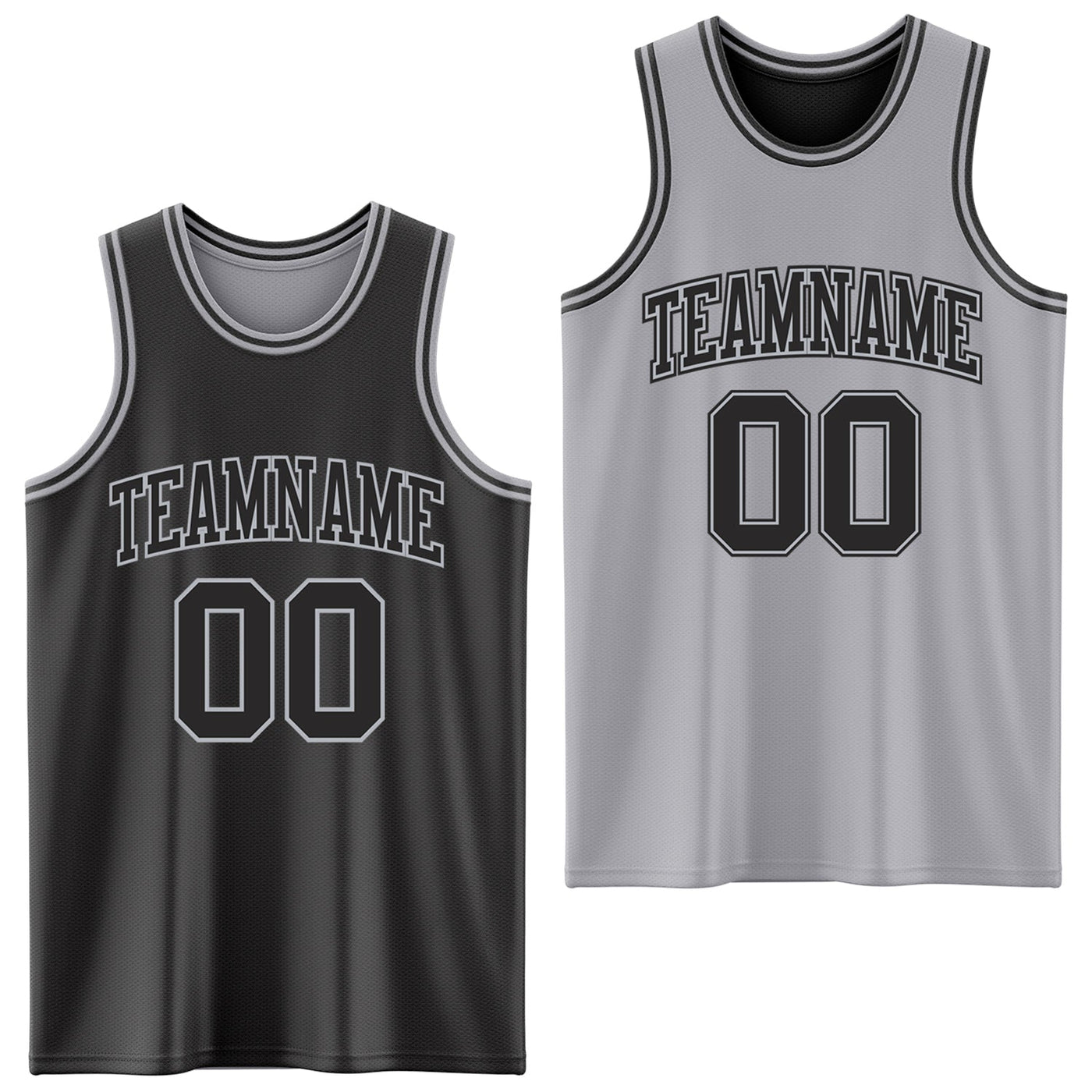 Custom Reversible Black Gray Double Side Sublimation Basketball Set Jersey