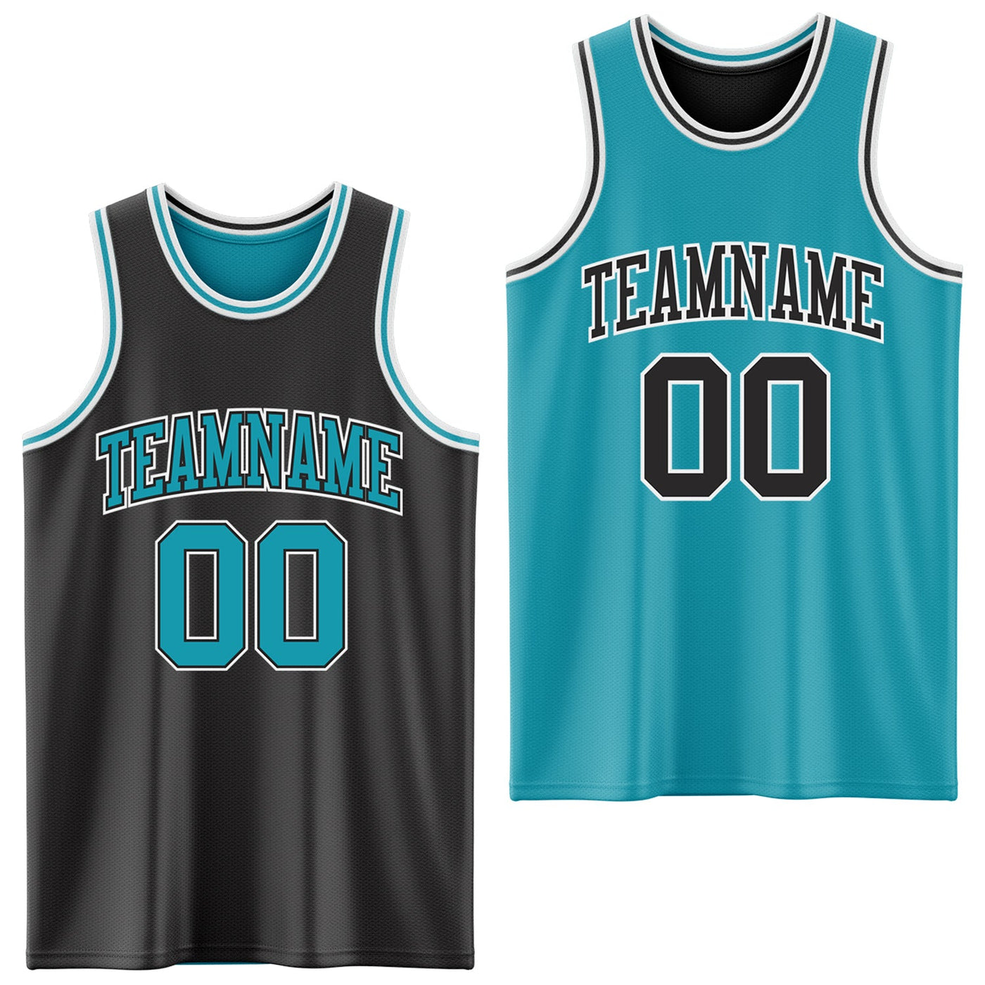 Custom Reversible Black Teal-White Double Side Sublimation Basketball Set Jersey