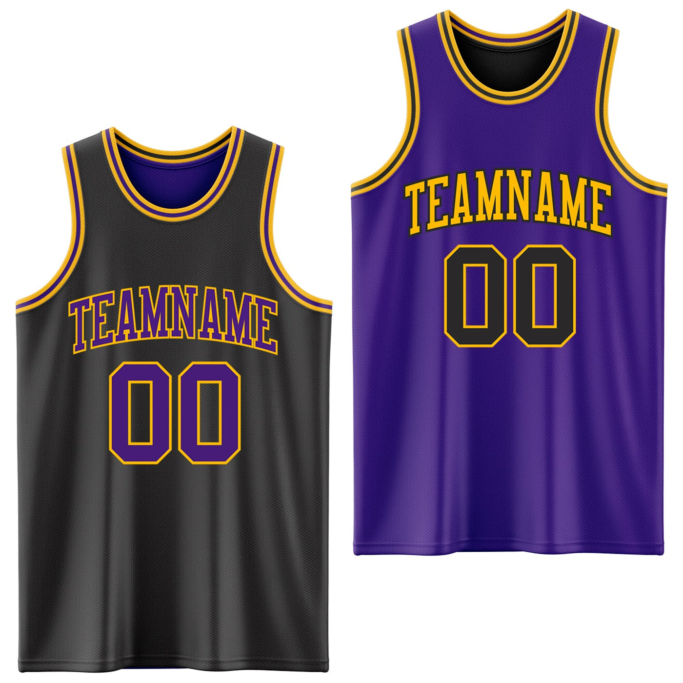 Custom Reversible Black Purple-Gold Double Side Sublimation Basketball Set Jersey