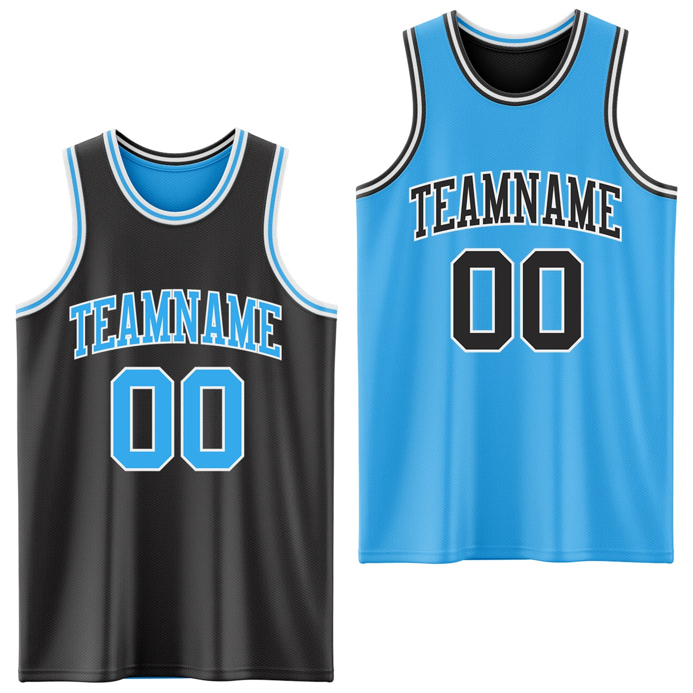 Custom Reversible Black Sky Blue-White Double Side Sublimation Basketball Set Jersey