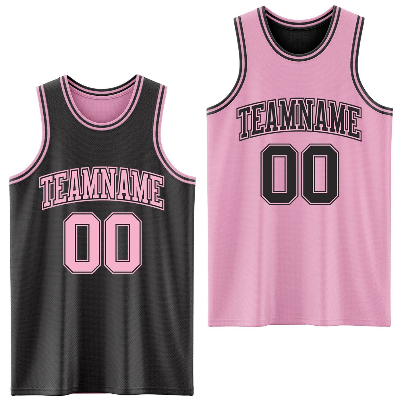 Custom Reversible Black Light Pink Double Side Sublimation Basketball Set Jersey