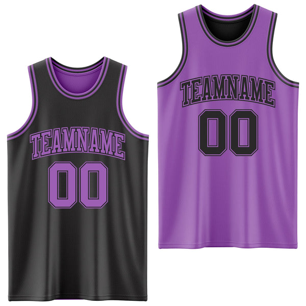 Custom Reversible Black Medium Purple Double Side Sublimation Basketball Set Jersey