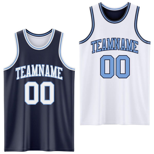 Custom Navy White-Light Blue Reversible Double Side Sublimation Basketball Set Jersey