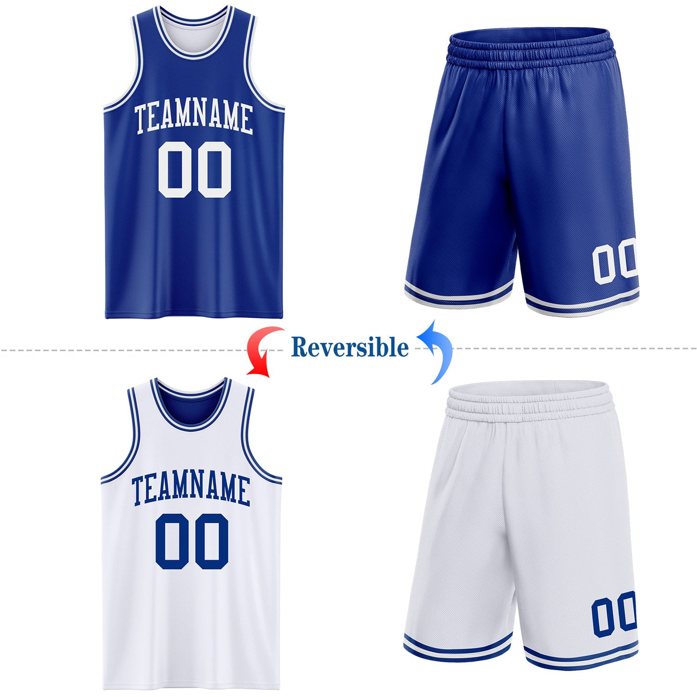 Custom Royal White Reversible Double Side Sublimation Basketball Set Jersey