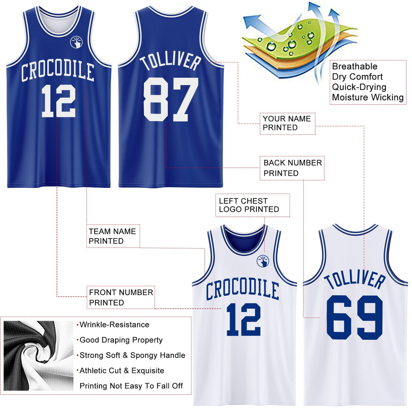 Custom Royal White Reversible Double Side Sublimation Basketball Set Jersey
