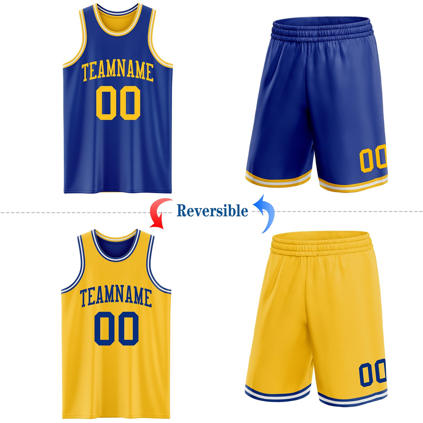 Custom Royal Gold-White Reversible Double Side Sublimation Basketball Set Jersey