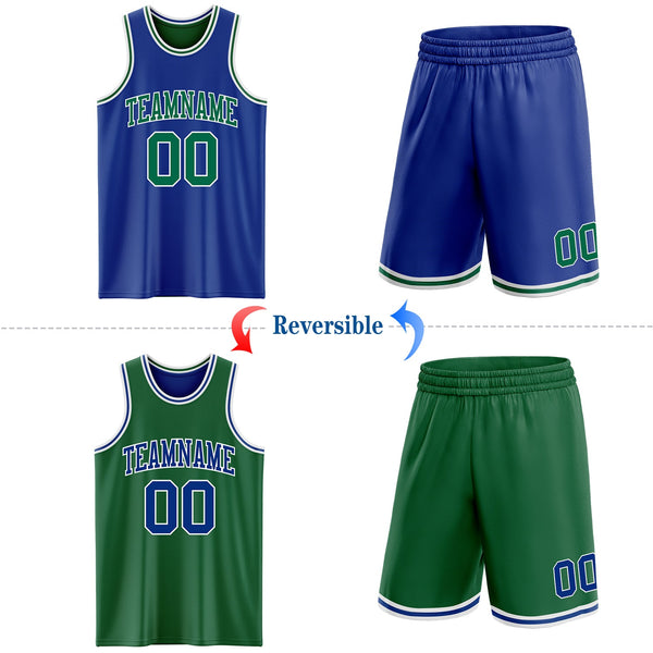 Custom Royal Kelly Green-White Reversible Double Side Sublimation Basketball Set Jersey