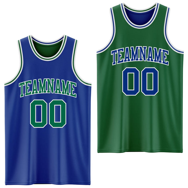 Custom Royal Kelly Green-White Reversible Double Side Sublimation Basketball Set Jersey