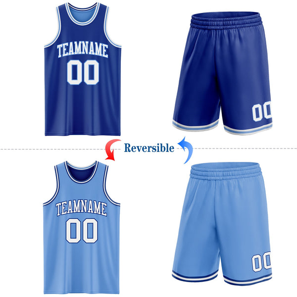 Custom Royal White-Light Blue Reversible Double Side Sublimation Basketball Set Jersey