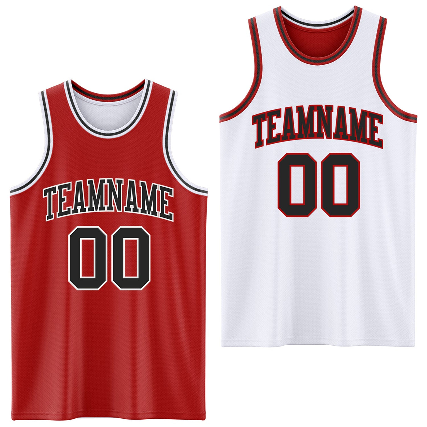 Custom Red Black-White Reversible Double Side Sublimation Basketball Set Jersey