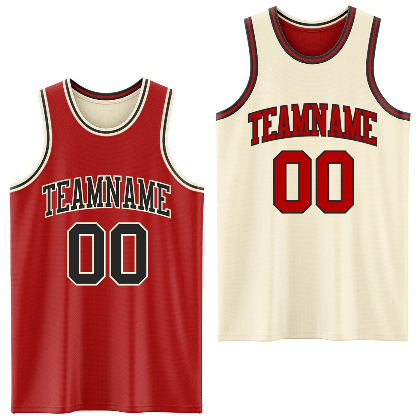 Custom Red Black-Cream Reversible Double Side Sublimation Basketball Set Jersey