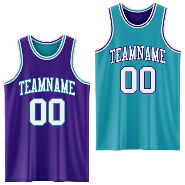 Custom Purple White-Teal Reversible Double Side Sublimation Basketball Set Jersey