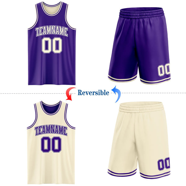 Custom Reversible Purple Cream Double Side Sublimation Basketball Set Jersey