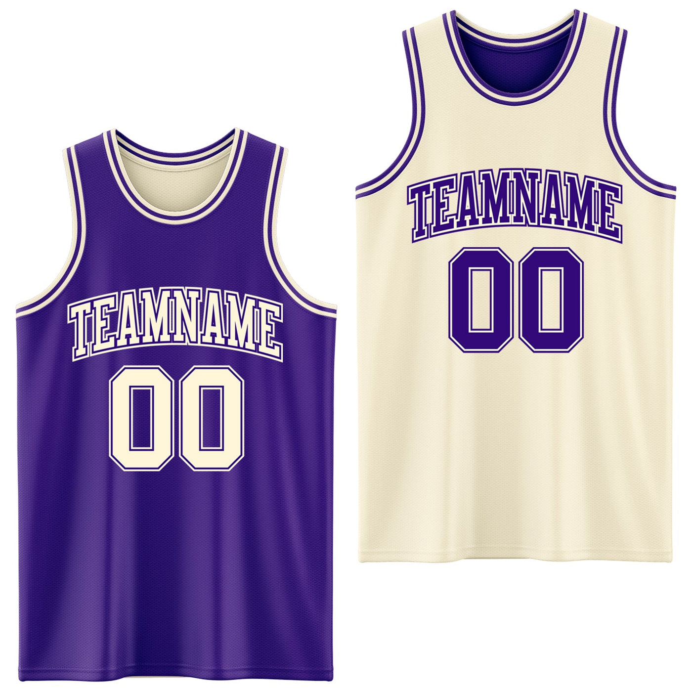 Custom Reversible Purple Cream Double Side Sublimation Basketball Set Jersey