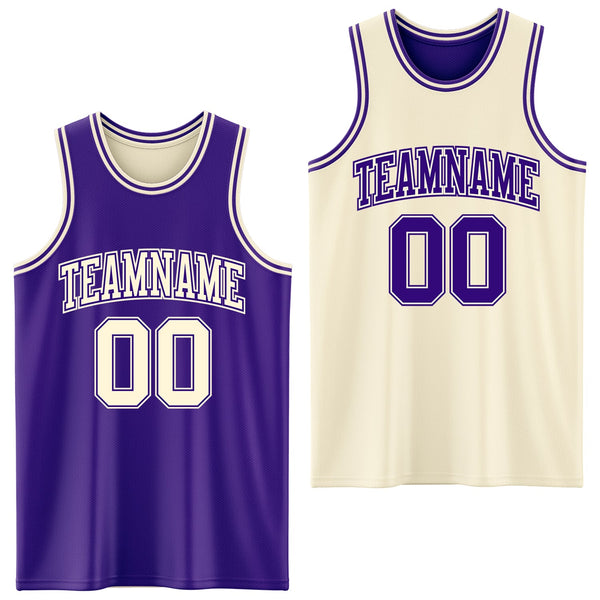 Custom Reversible Purple Cream Double Side Sublimation Basketball Set Jersey