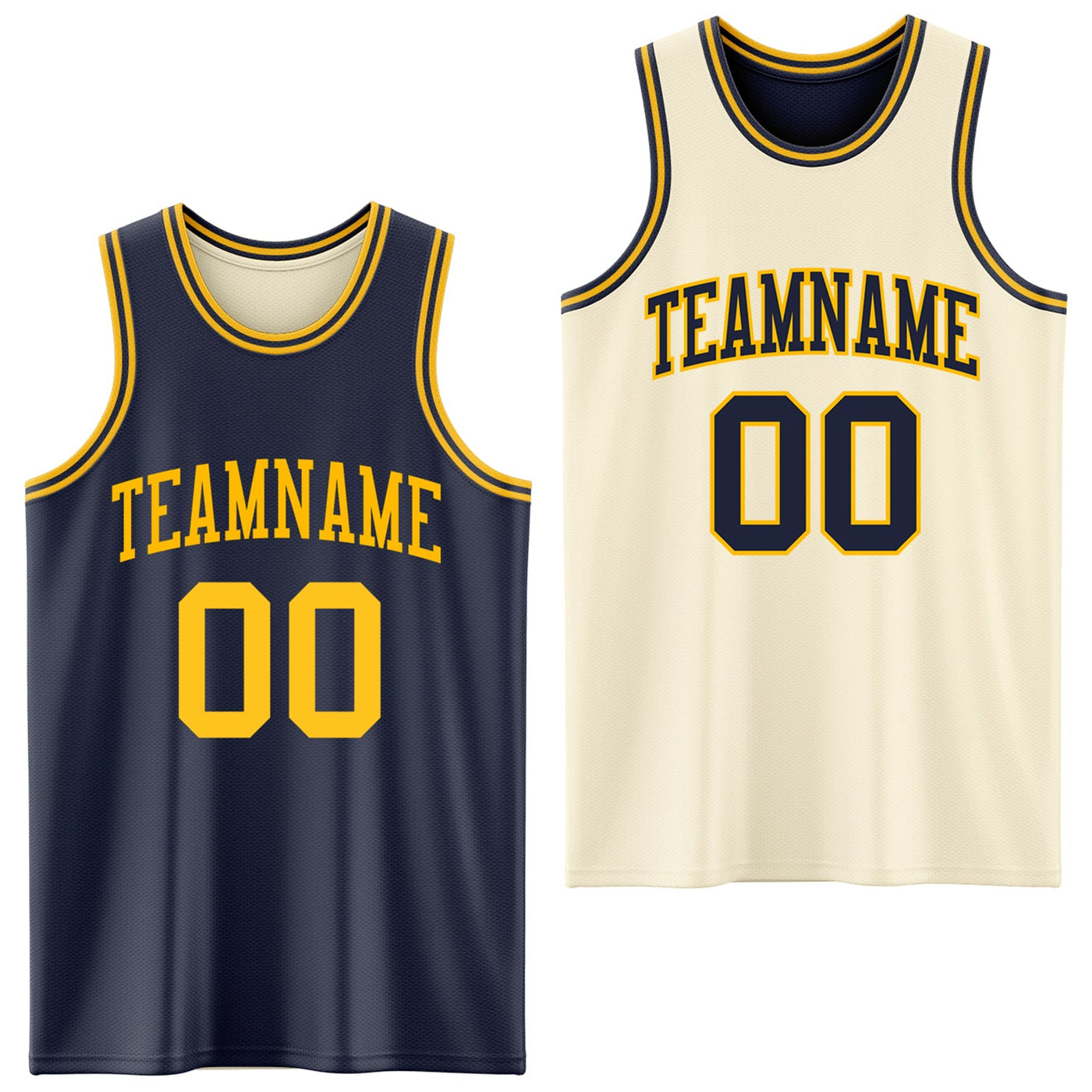 Custom Reversible Navy Gold Double Side Sublimation Basketball Set Jersey