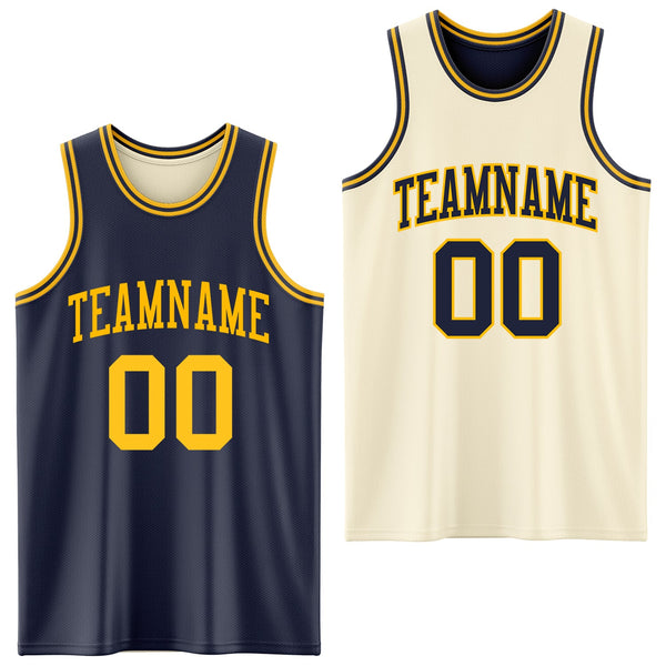 Custom Reversible Navy Gold Double Side Sublimation Basketball Set Jersey