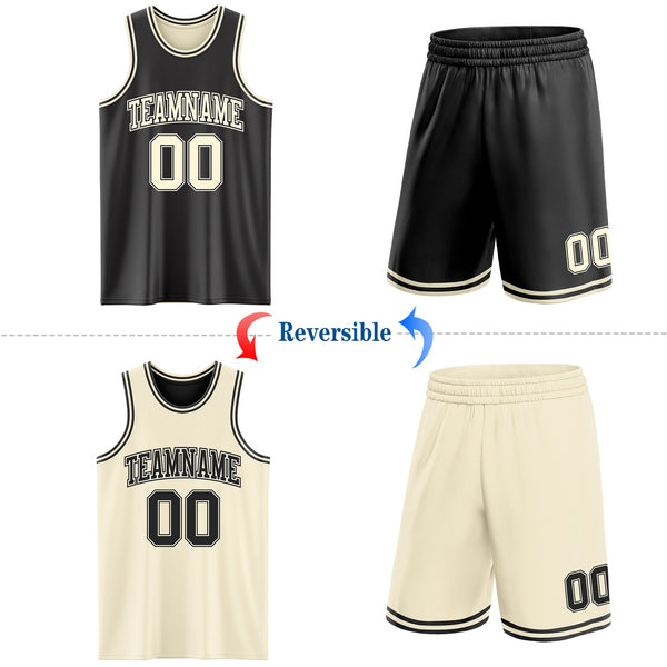 Custom Reversible Black Cream Double Side Sublimation Basketball Set Jersey