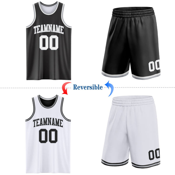 Custom Reversible Black White-Gray Double Side Sublimation Basketball Set Jersey