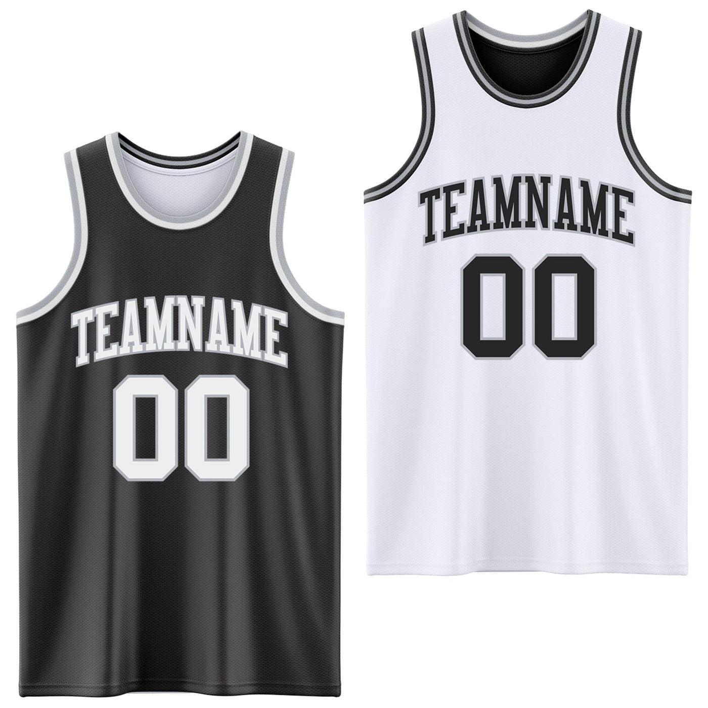Custom Reversible Black White-Gray Double Side Sublimation Basketball Set Jersey