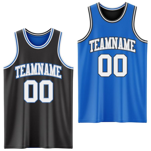 Custom Reversible Black Gray-Blue Double Side Sublimation Basketball Set Jersey
