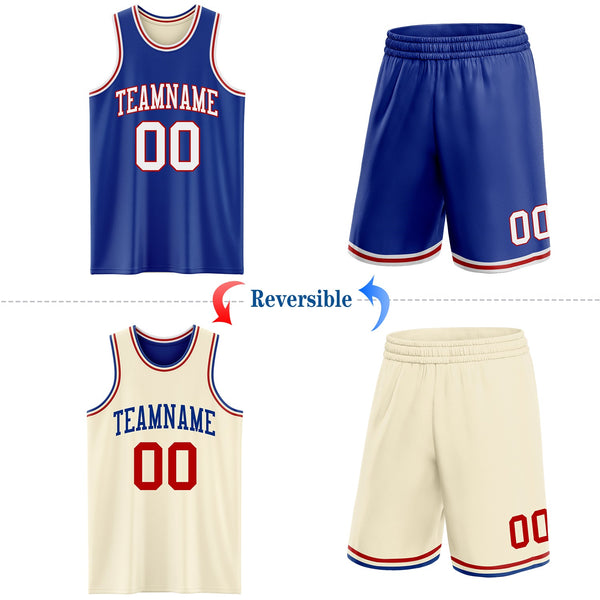 Custom Reversible Royal White-Red Double Side Sublimation Basketball Set Jersey