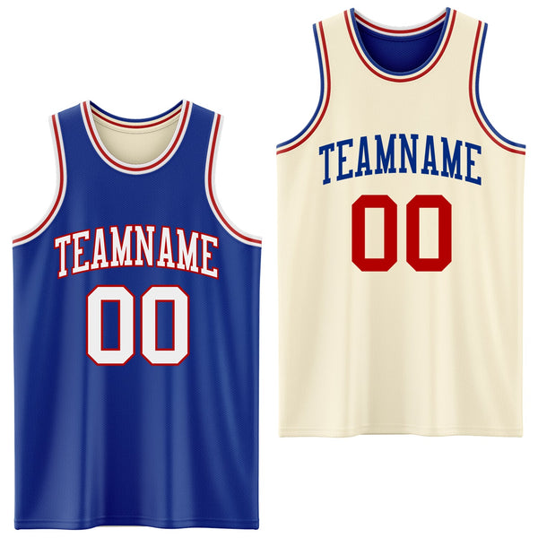 Custom Reversible Royal White-Red Double Side Sublimation Basketball Set Jersey
