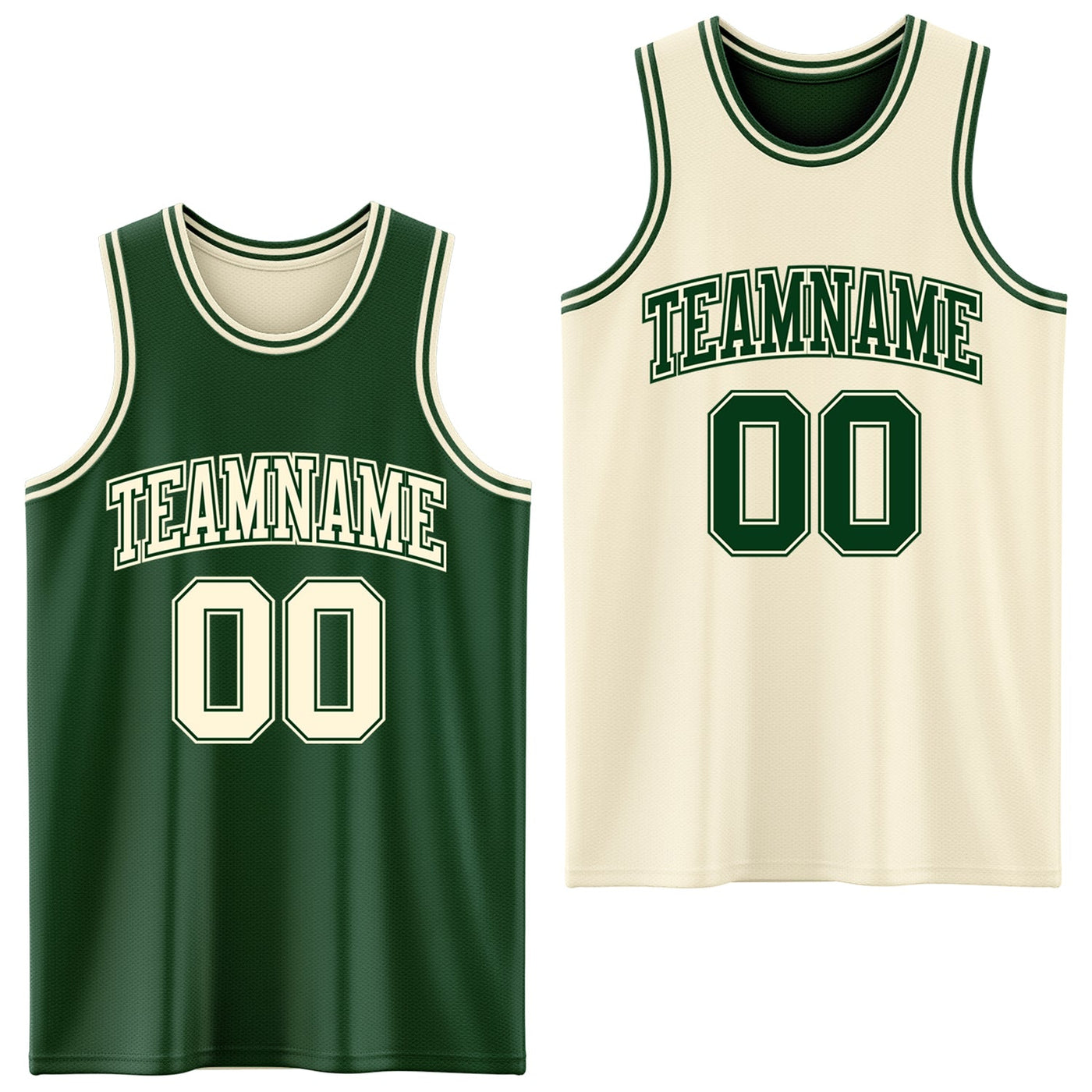 Custom Reversible Green Cream Double Side Sublimation Basketball Set Jersey
