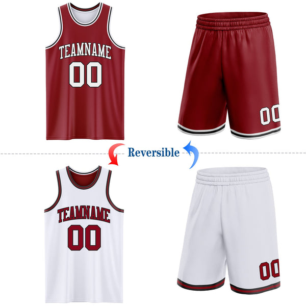 Custom Reversible Maroon White-Black Double Side Sublimation Basketball Set Jersey