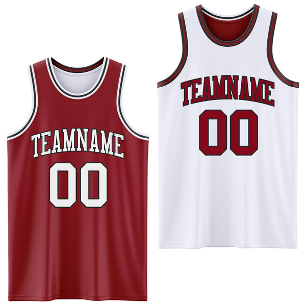 Custom Reversible Maroon White-Black Double Side Sublimation Basketball Set Jersey