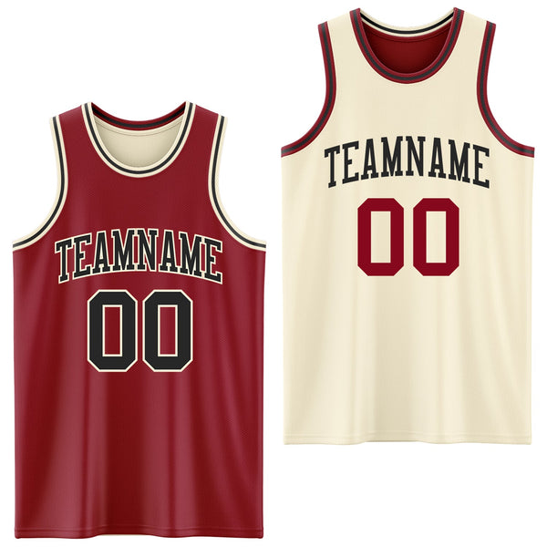 Custom Reversible Maroon Black-Cream Double Side Sublimation Basketball Set Jersey