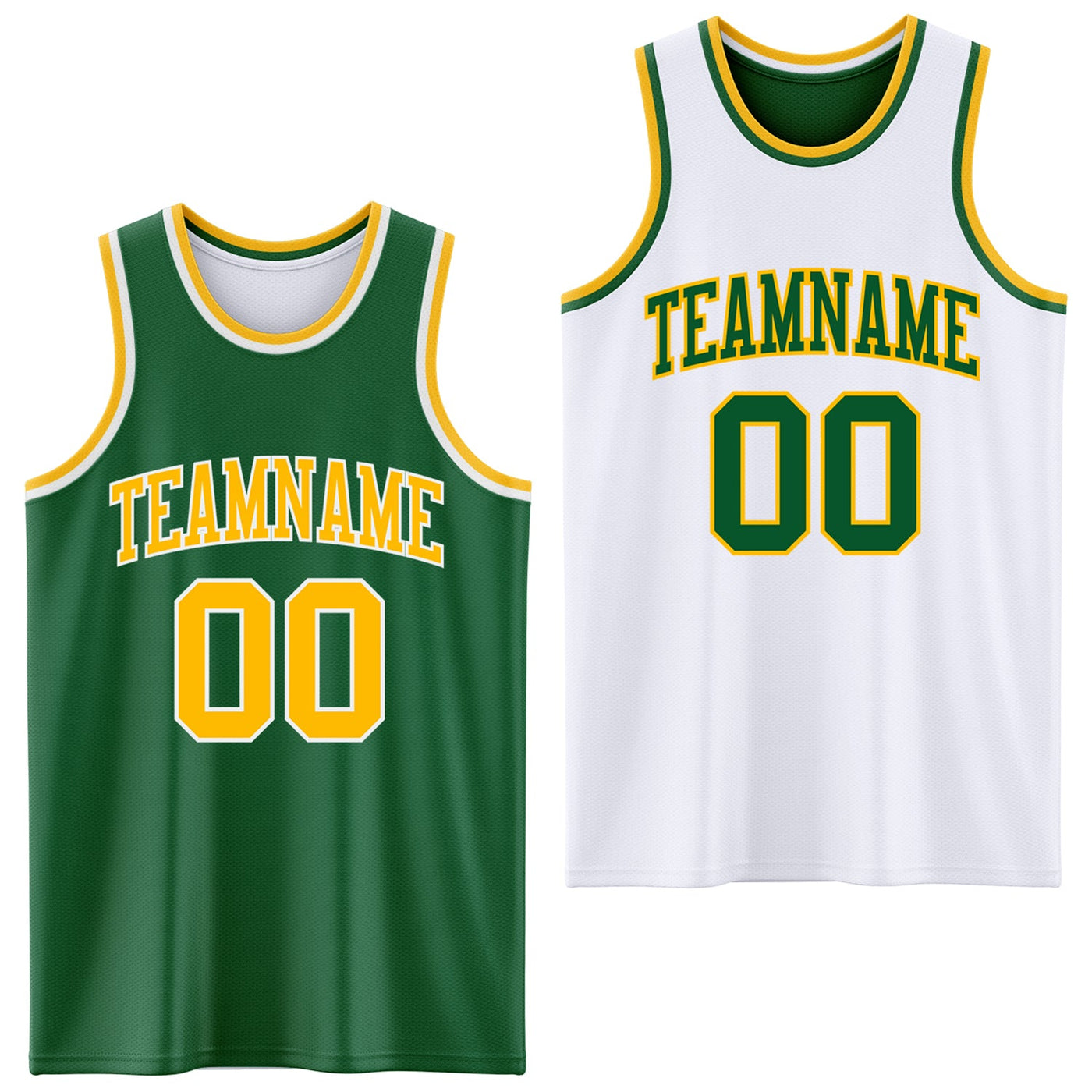 Custom Reversible Kelly Green Gold-White Double Side Sublimation Basketball Set Jersey
