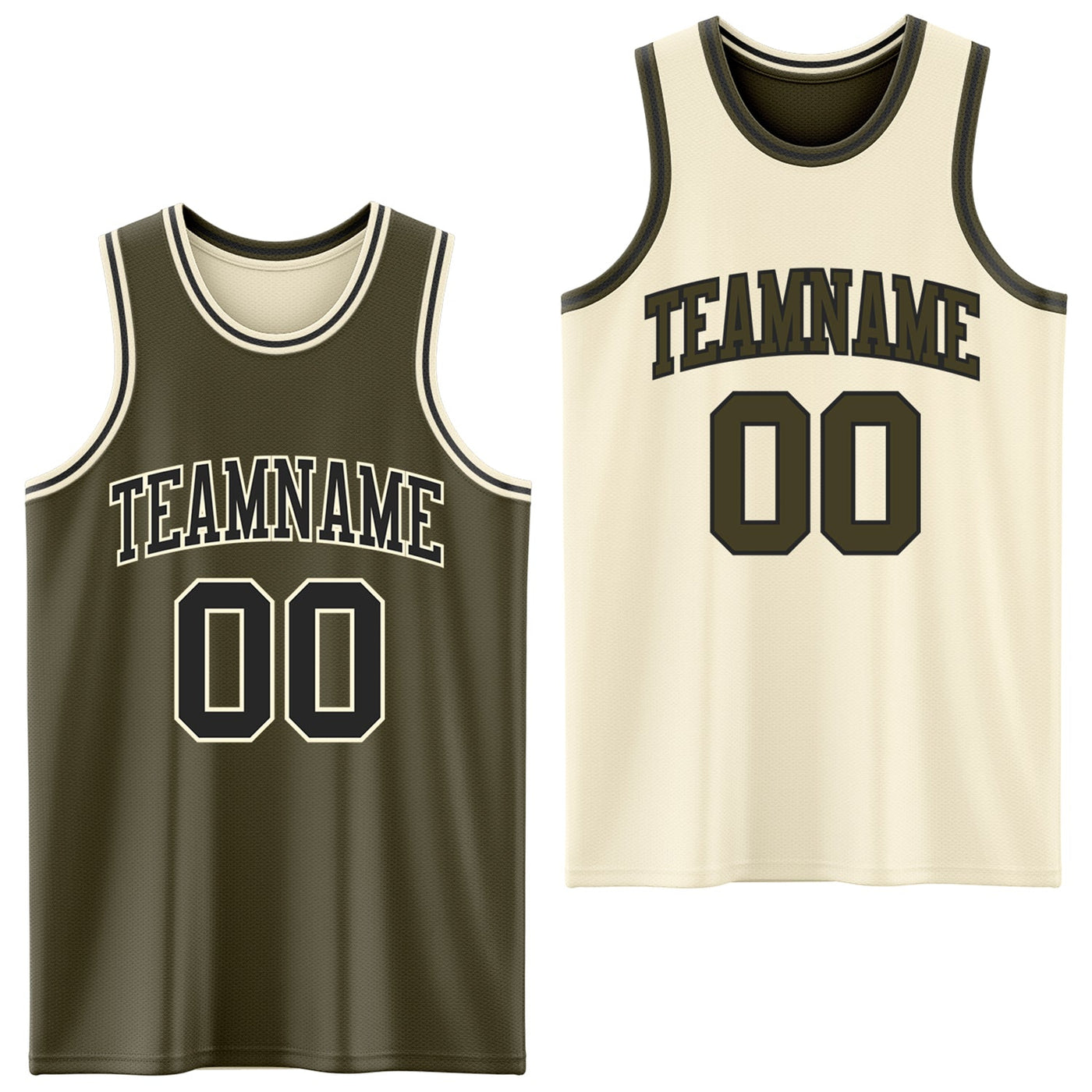 Custom Reversible Olive Black-Cream Double Side Salute To Service Sublimation Basketball Set Jersey