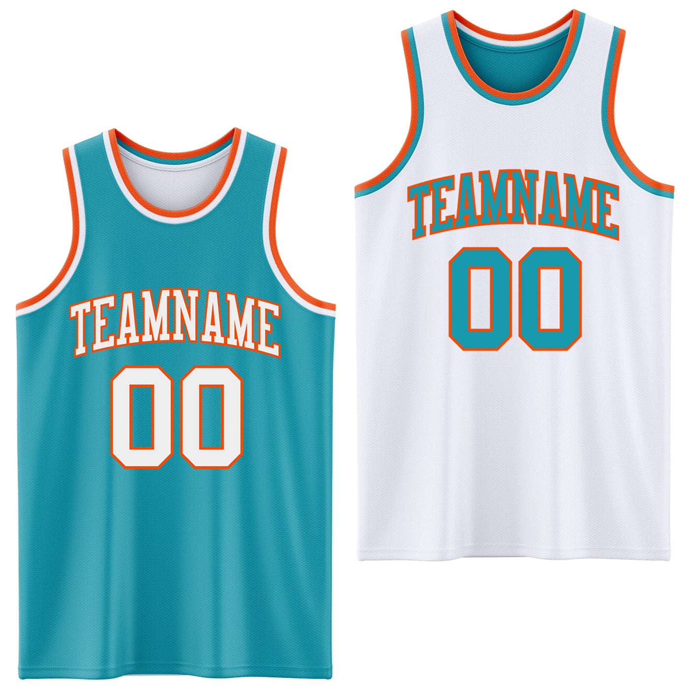Custom Reversible Teal White-Orange Double Side Sublimation Basketball Set Jersey