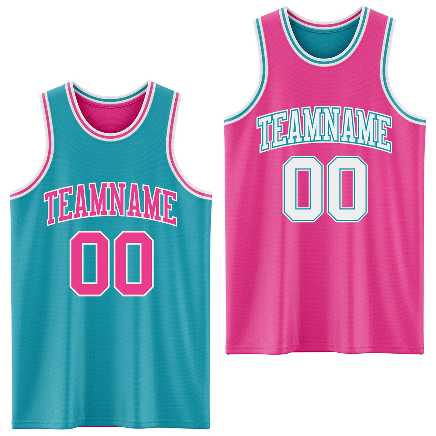 Custom Reversible Teal Pink-White Double Side Sublimation Basketball Set Jersey