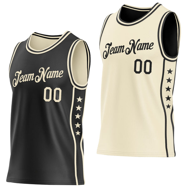 Custom Reversible Black Cream Double Side Star Sublimation Basketball Set Jersey