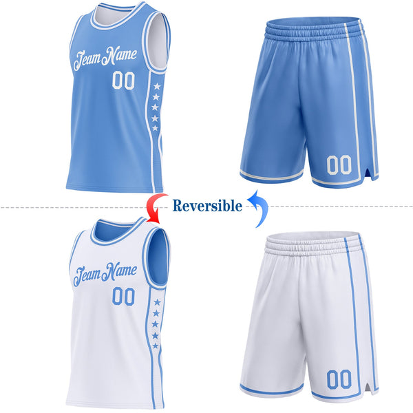 Custom Reversible Lakes Blue White Double Side Star Sublimation Basketball Set Jersey