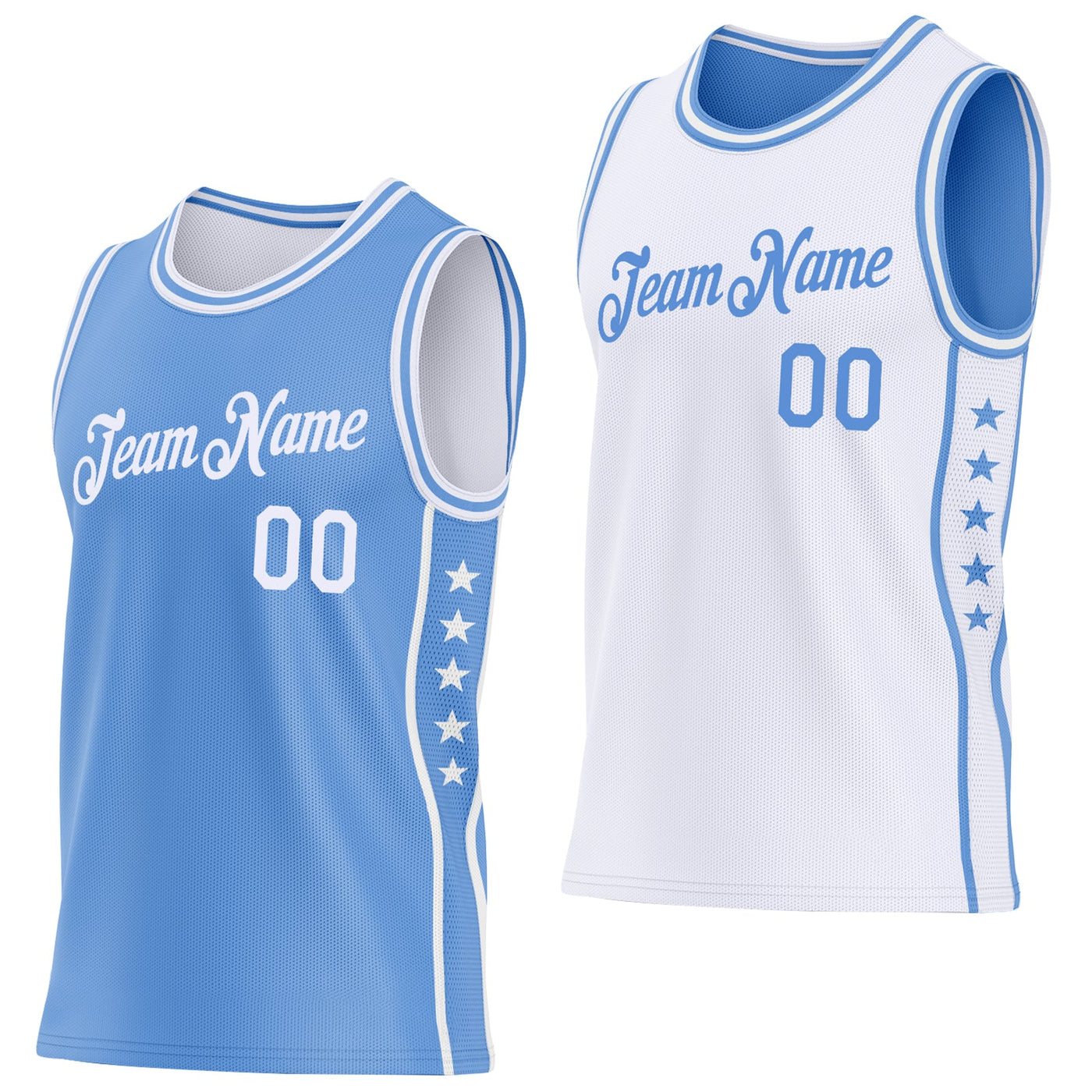 Custom Reversible Lakes Blue White Double Side Star Sublimation Basketball Set Jersey