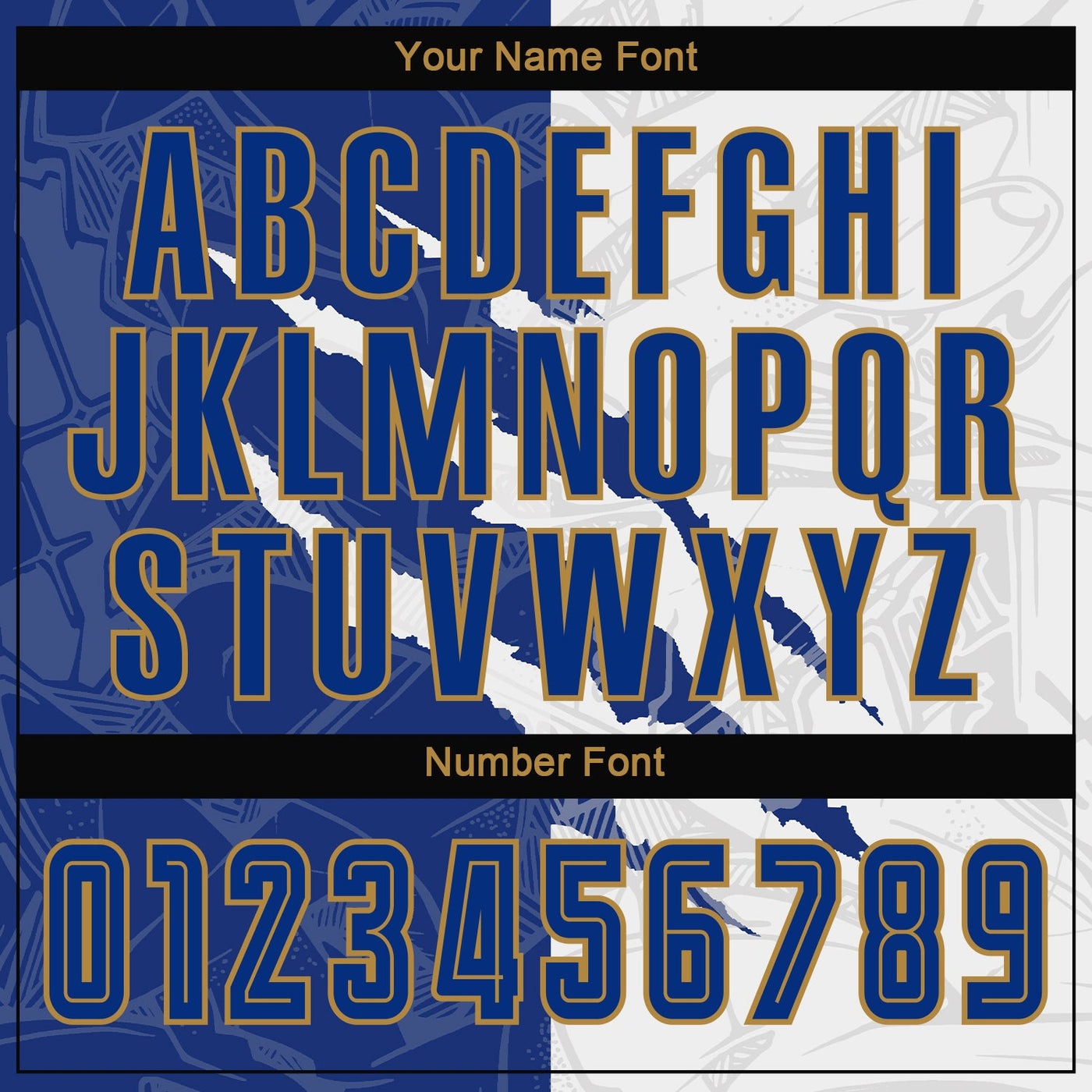 Custom Graffiti Pattern Royal White-Old Gold Scratch Sublimation Soccer Uniform Jersey