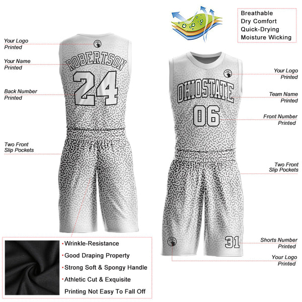 Custom White White-Black Round Neck Sublimation Basketball Uniform Jersey