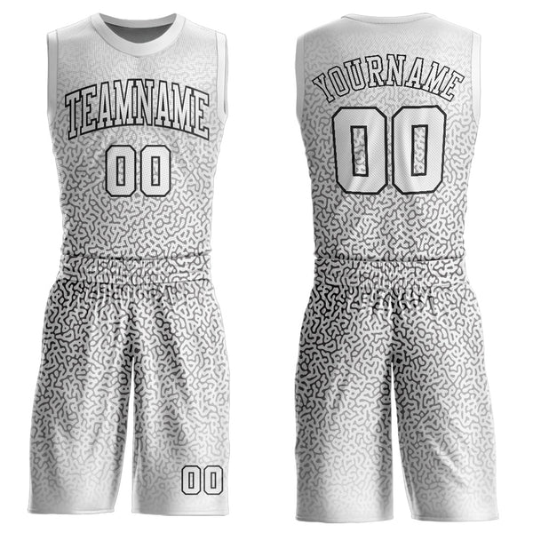 Custom White White-Black Round Neck Sublimation Basketball Uniform Jersey