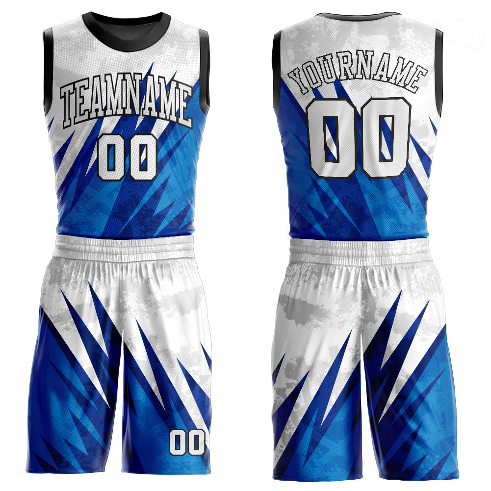 Custom White White-Royal Round Neck Sublimation Basketball Uniform Jersey