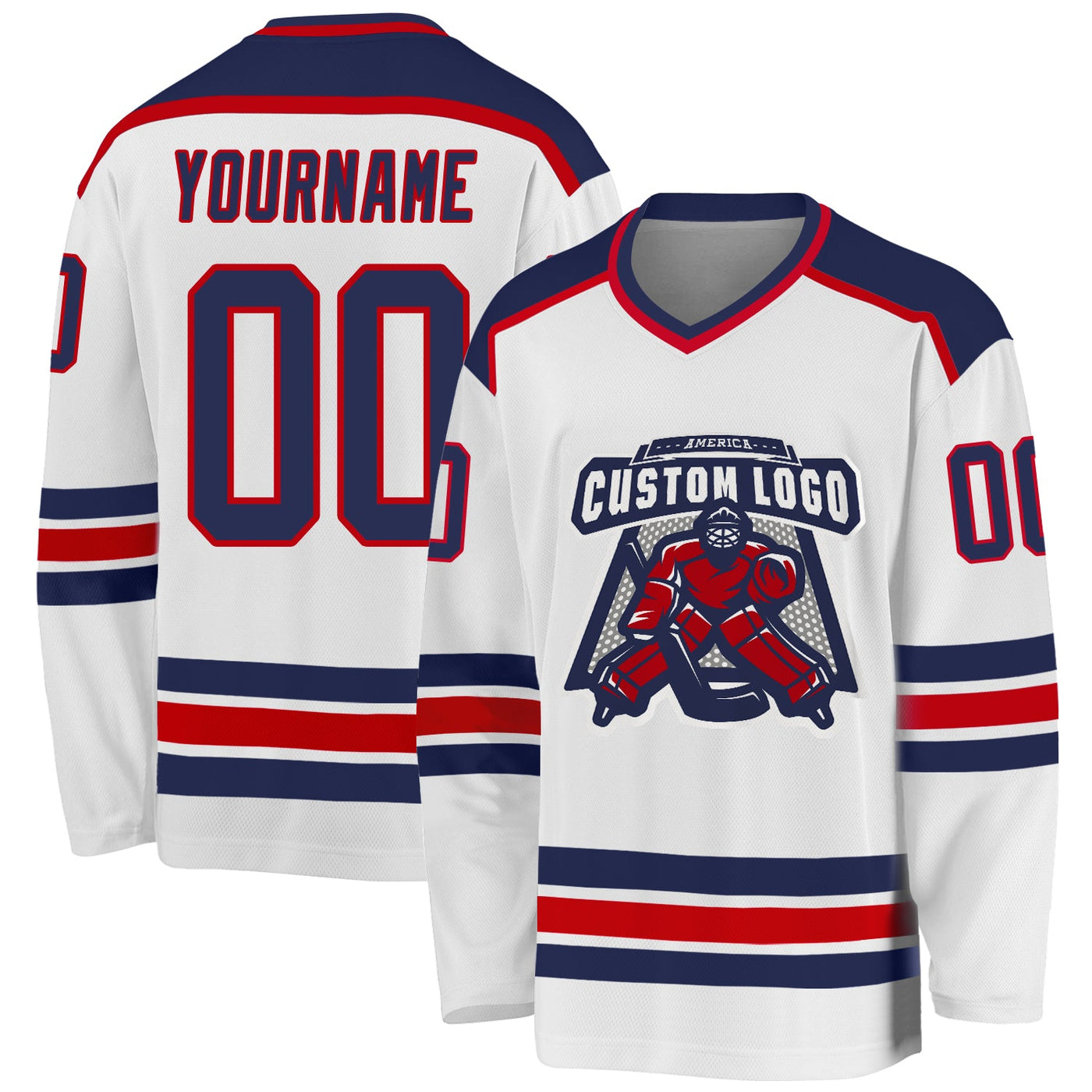 Custom White Navy-Red Hockey Jersey