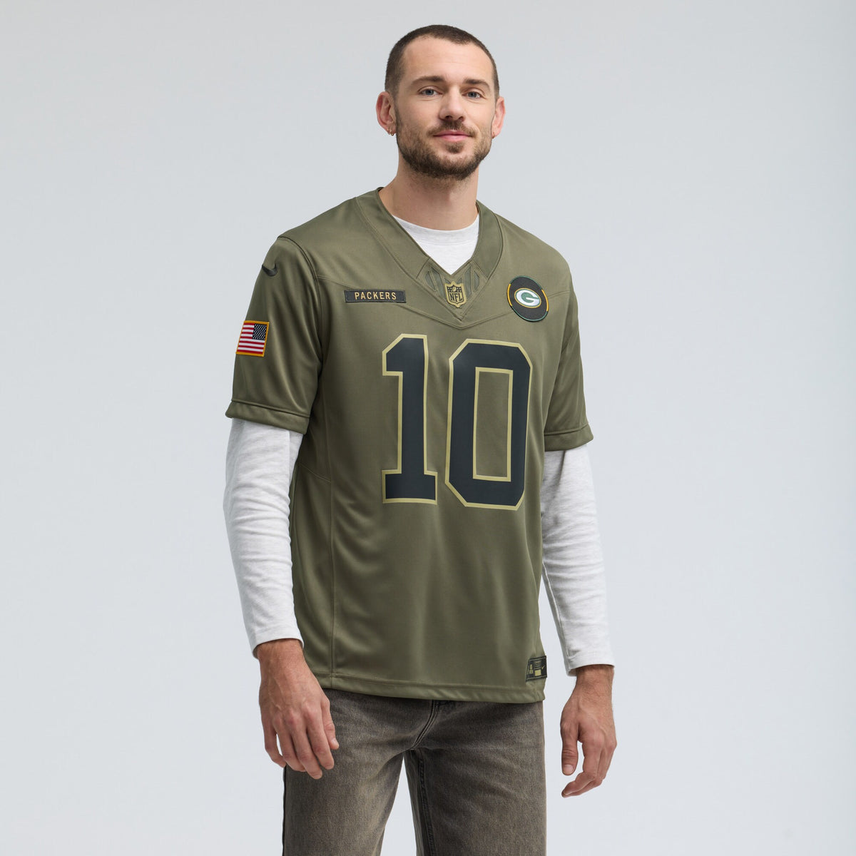 Green Bay Packers Jordan Love Olive 2025 Salute to Service Limited Jersey