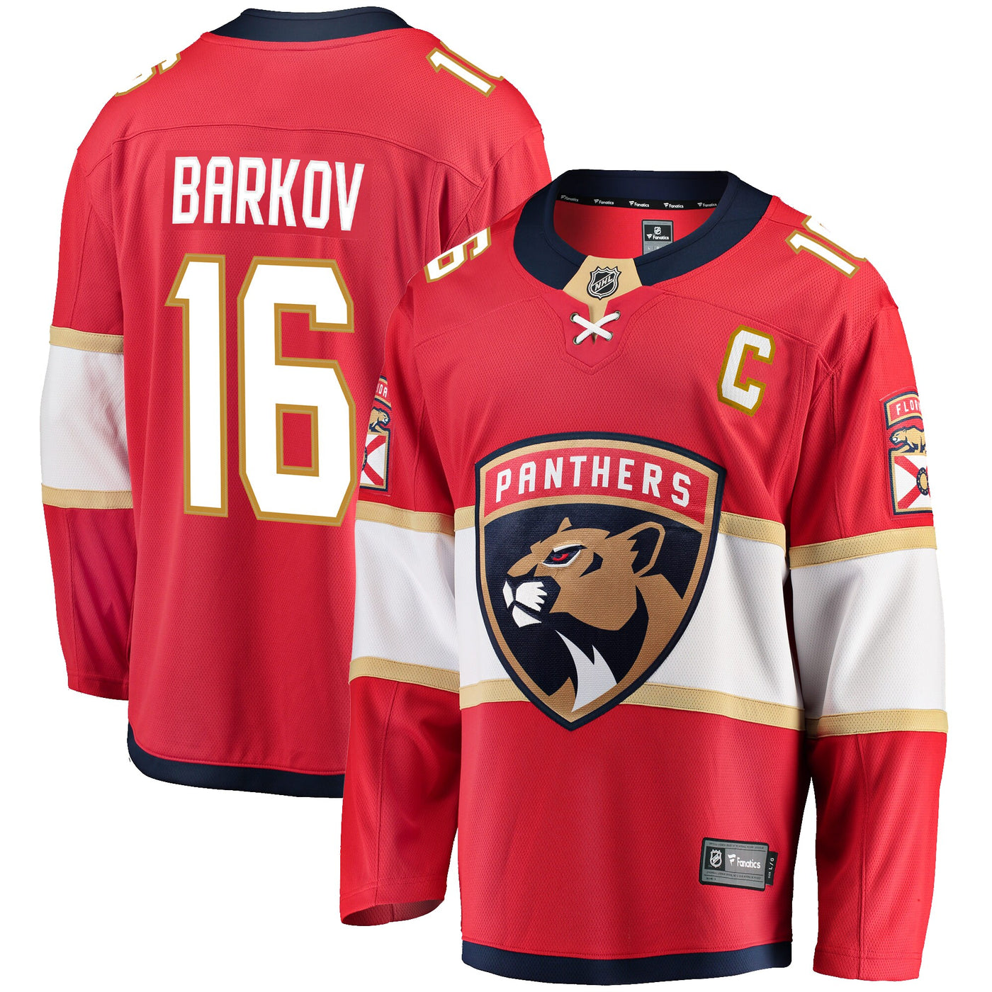 Florida Panthers Aleksander Barkov Fanatics Red Captain Patch Home Breakaway Jersey