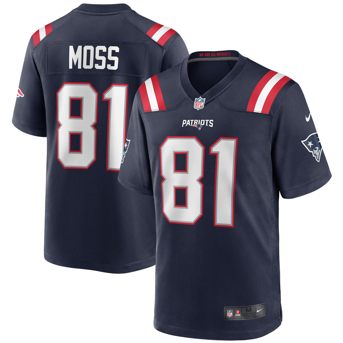 New England Patriots Randy Moss Navy Game Retired Player Jersey
