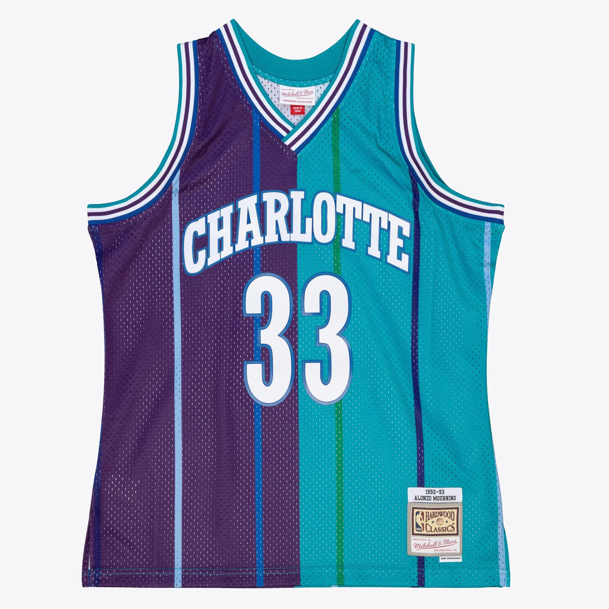 Charlotte Hornets Mitchell & Ness Alonzo Mourning 1994 Split Swingman Jersey