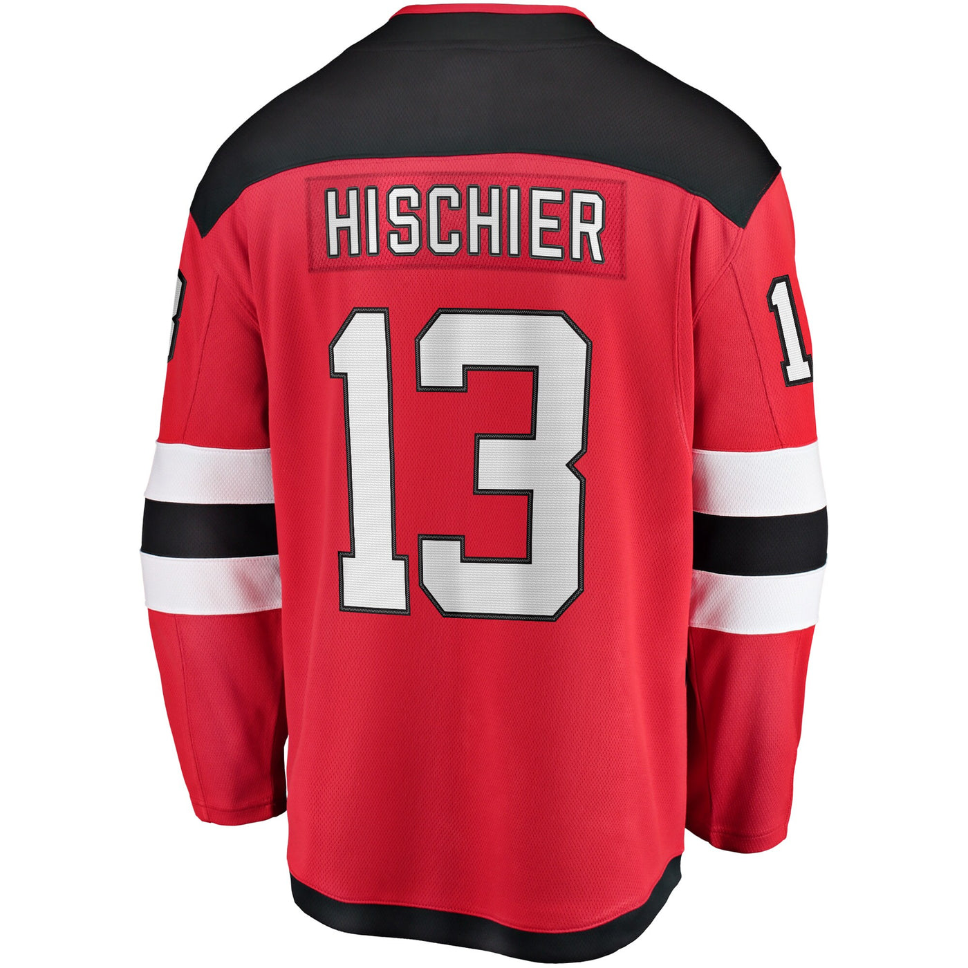 New Jersey Devils Nico Hischier Fanatics Red Captain Patch Home Breakaway Jersey
