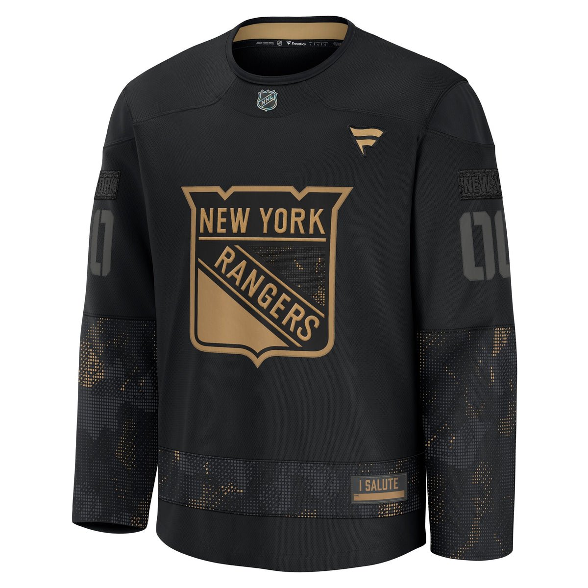 New York Rangers Fanatics Black 2024 Military Appreciation Custom Practice Jersey