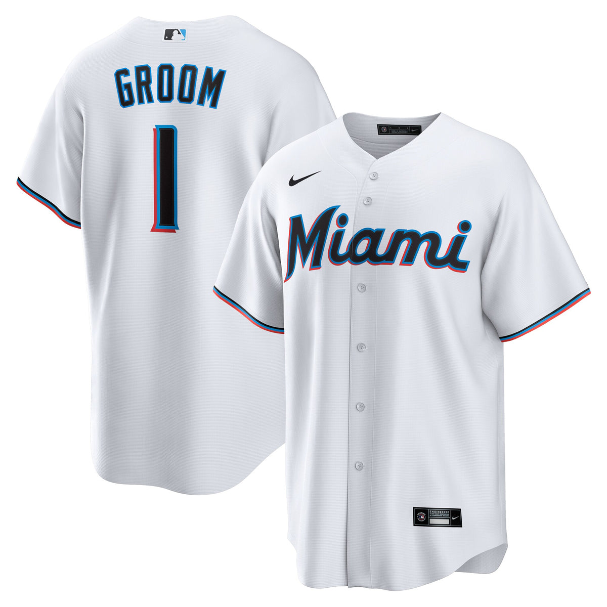 Miami Marlins White #1 Groom Home Replica Jersey